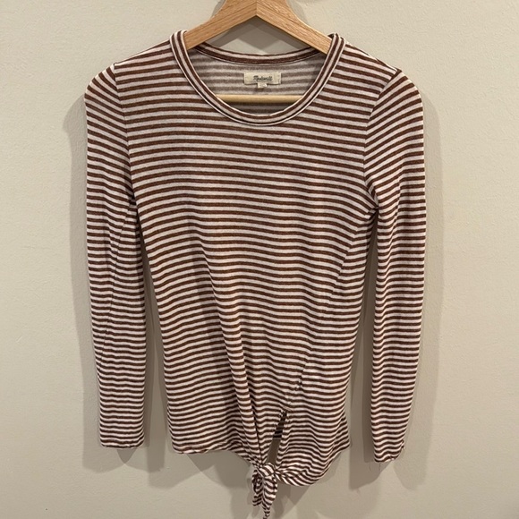 Madewell Women’s Striped Brown White Long Sleeve Top Knot Size XXS - Picture 1 of 5